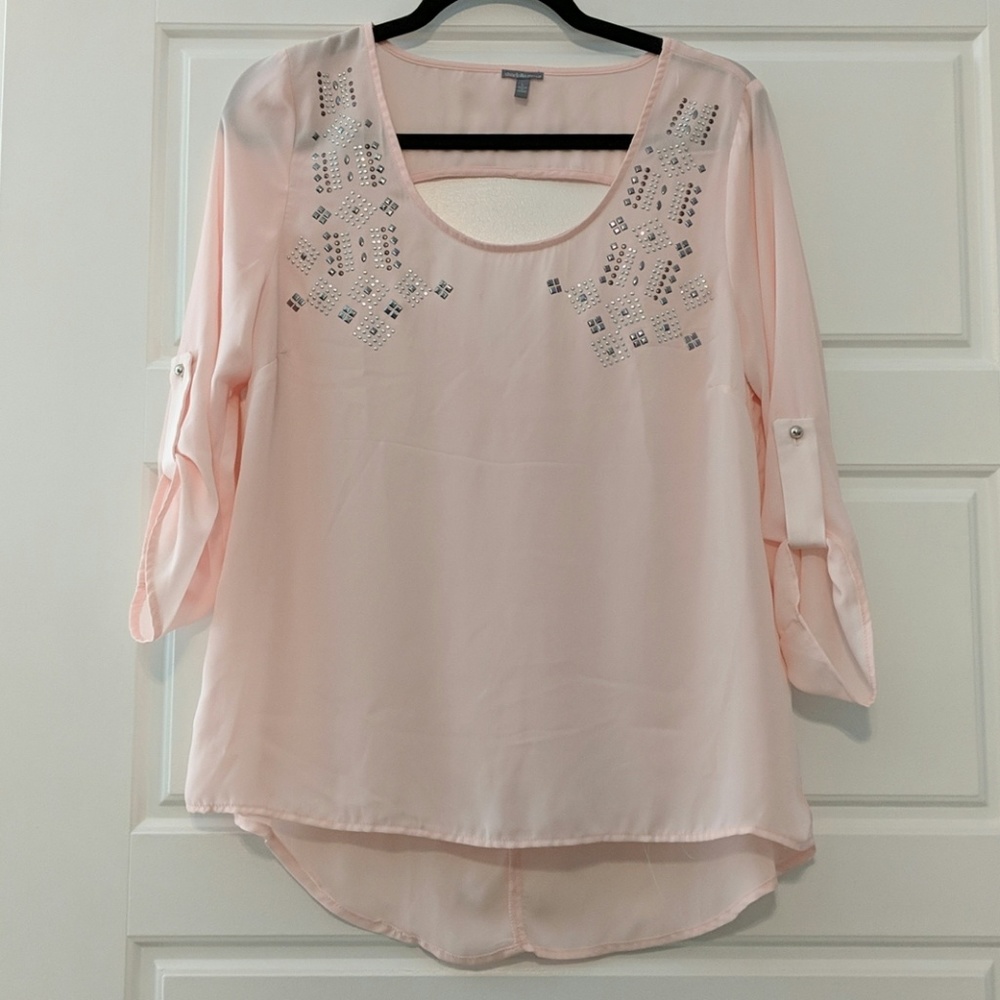 Pink Chiffon Studded High Low Top Tunic